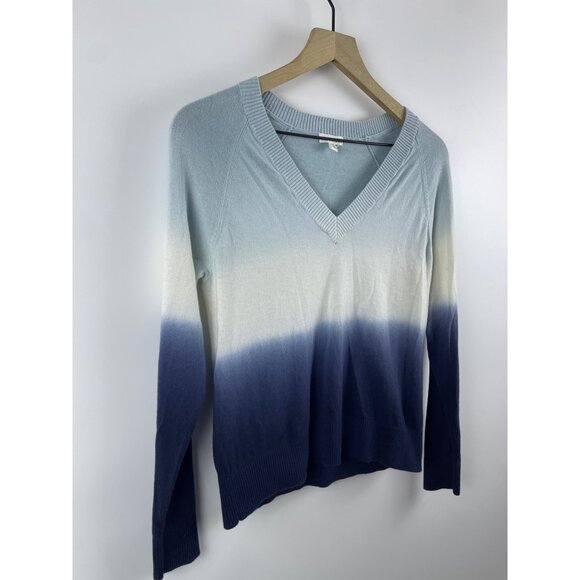 Minnie Rose Women's Small Cashmere Blend Ombre Dip Dye Beachy V-Neck Sweater - Picture 4 of 10